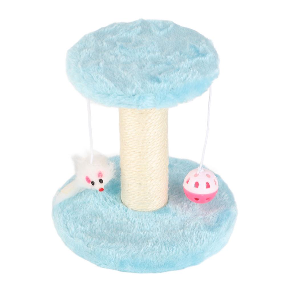 Cat Scratching Post Interactive Soft Plush 2 Layers Sisal Rope Scratcher Tree for Indoor Cats Kittens Blue