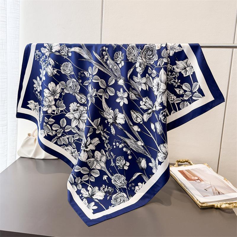 Fashion Silk Satin Hijab Scarf For Women Printed Kerchief Hair Scarfs Female 90Cm*90Cm Square Shawl Wraps Neck Scarfs For Ladies