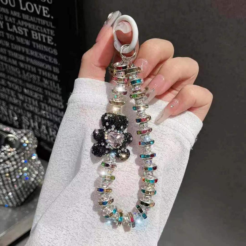 New Diamond Encrusted Love Bear Mobile phone Lanyard Short Handheld Phone Chain Female Wrist Hanging Chain Flash Diamond Female