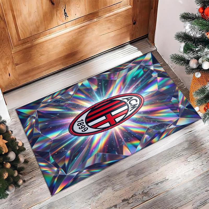 Tappeto in Flanella Stampato AC Milan Antiscivolo Morbido Poliestere Tappeto per Pavimento Tappetino Decorativo da Interno per Camera da Letto Soggiorno Divano Sala Giochi Decorazione Casa