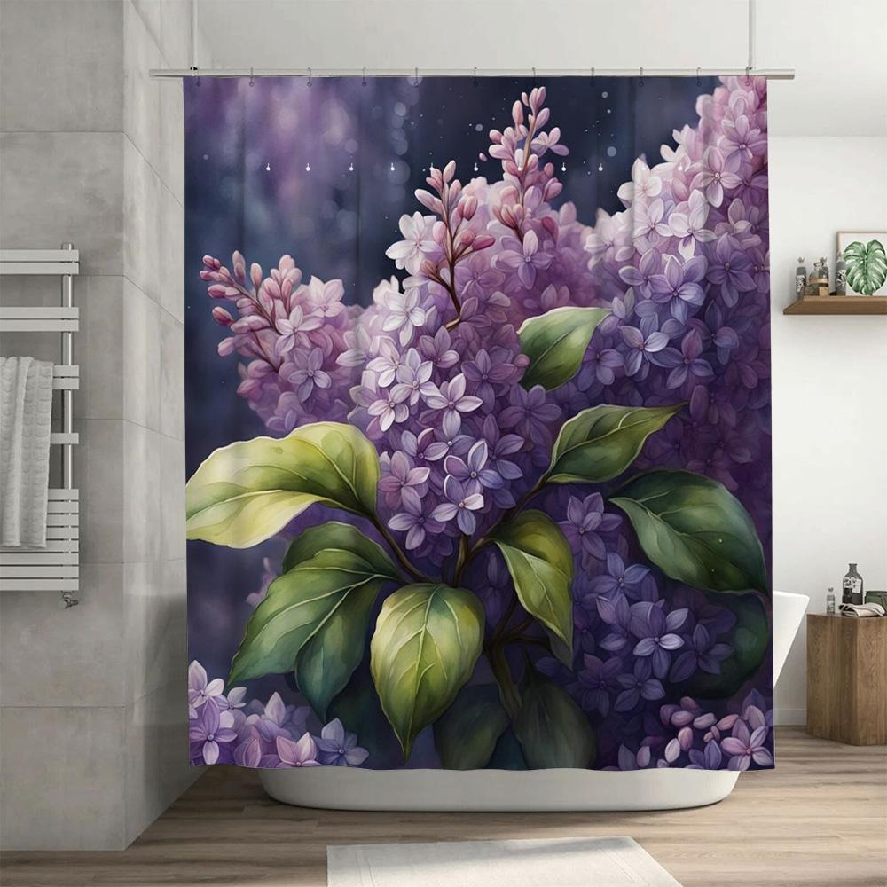 Purple Lilac Shower Curtain Lavender Flower Print Bathroom Decor 3D Digital Printing Waterproof Fabric Bath Rug Set Home Decorat