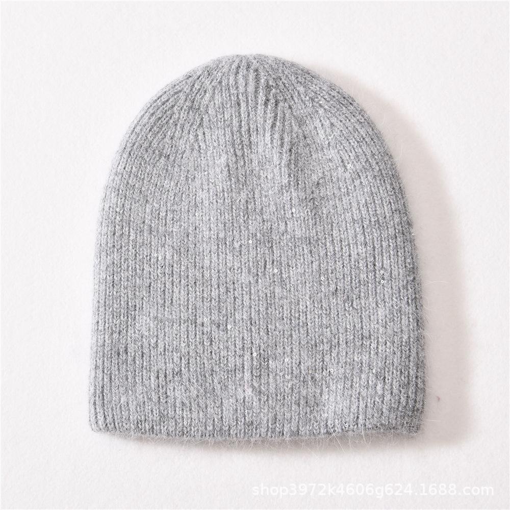 Autumn and winter solid color small sequins soft men's and women's warm wool hats Angola long rabbit hair knitted hat rabbit down cold hat