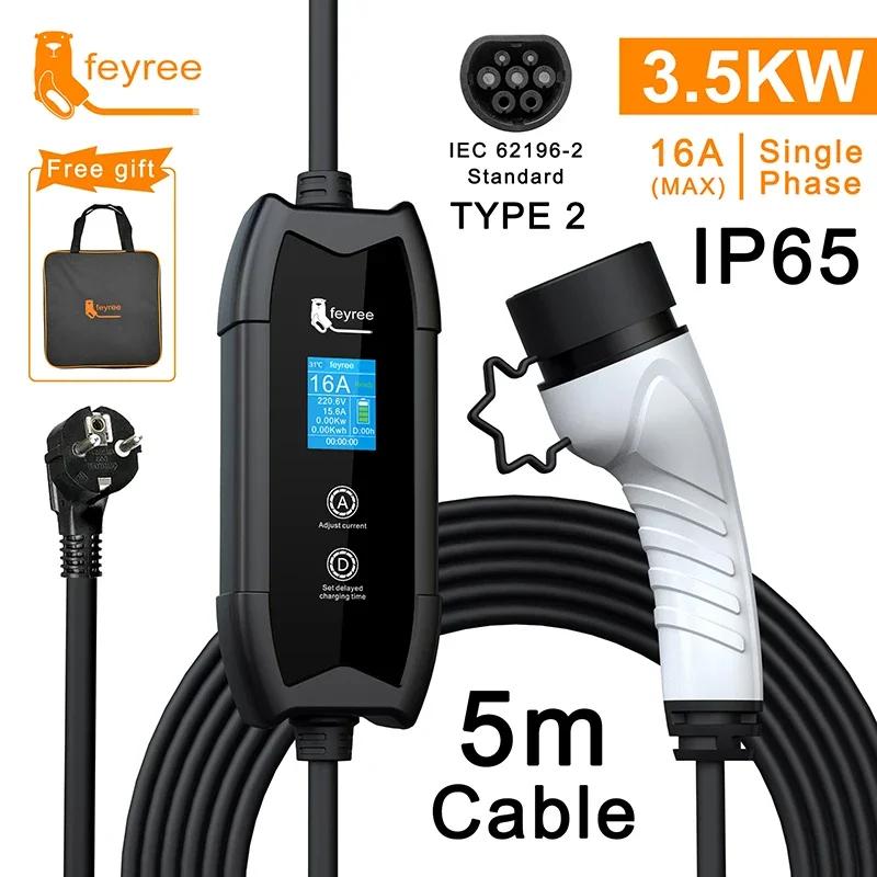 

feyree EV Charger Type2 16A 3.5kW Portable Charging Box 5M Cable GBT Socket Type1 J1772 Adapter for Electric Vehicle Car Charger Type2