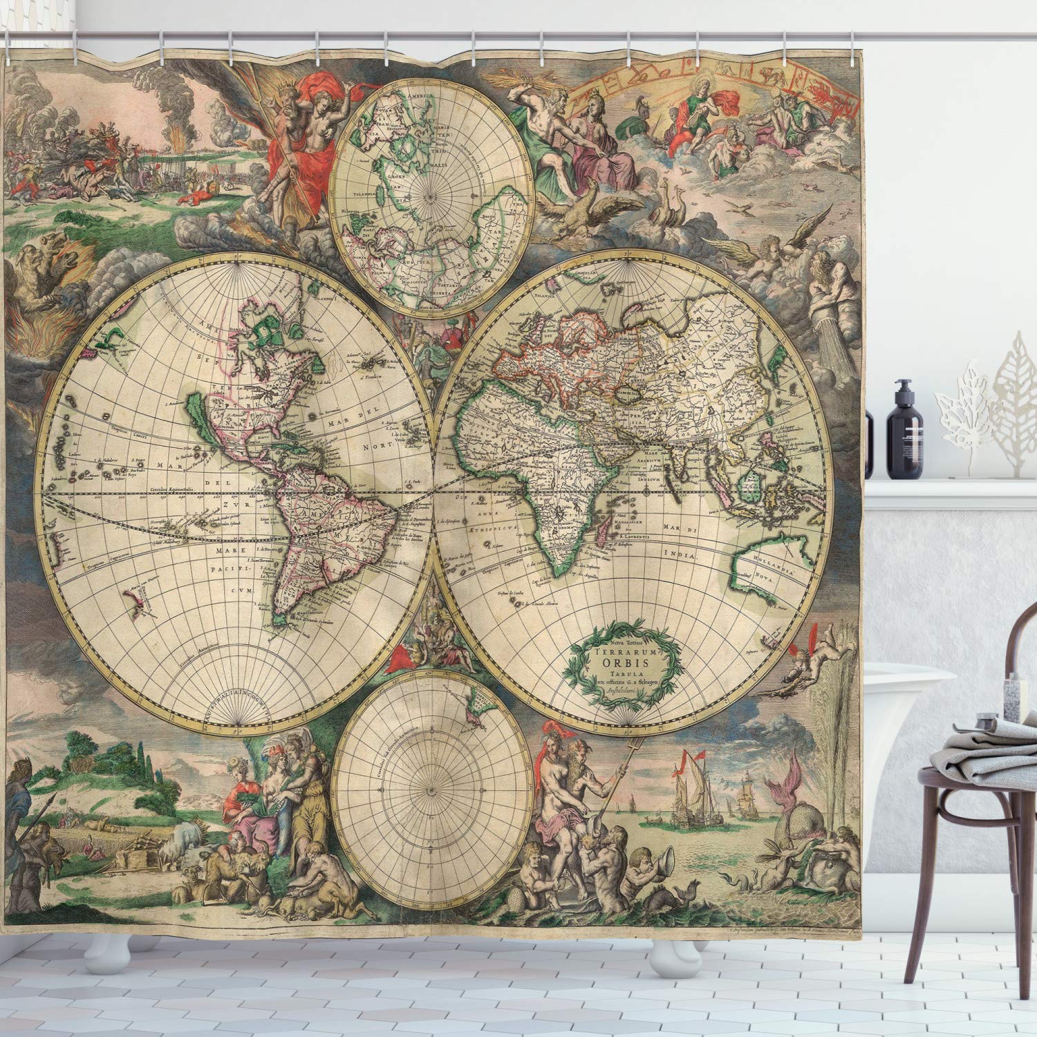 Middle Earth Map Shower Curtain Mountains Vintage Map Bathroom Curtains Treasure Map Shower Curtain Waterproof Bathroom Decor W90xH180cm