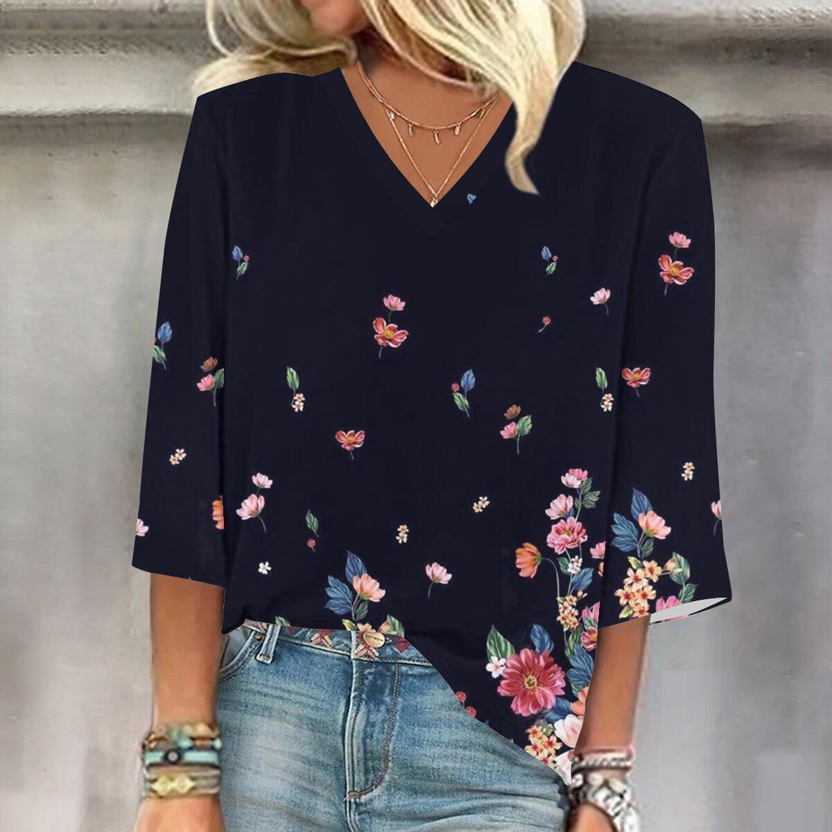 

2023 Весенне-осенний новый модный топ с рукавом 3/4 и принтом