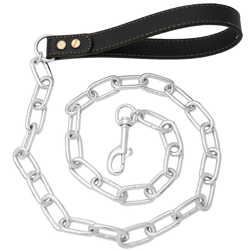 Chain Dog Leash Chew Proof, Metal Slip Chain Dog Leash with PU Handle, Heavy Duty Leashes for Medium Large Dogs Training Walking