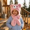 Windproof Fluffy Winter Beanie Hat Soft Bear Earmuffs Hat Cute Kids Integrated Scarf Hat  Unisex