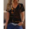 Line Printed V-neck Short Sleeved T-shirt, Casual and Fashionable Short Sleeved Women's Summer New Short Sleeved Top