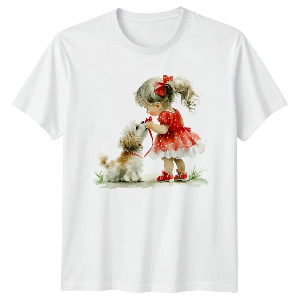 Girl And Dog Friendship Dogs Animals Unisexs TShirt Unisexs Tee Graphic Unisex Top S