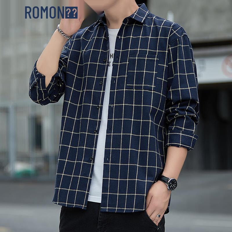 

ROMON Men s Loose Fit Plaid Long Sleeve Shirt 2XL