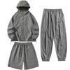 Summer Solid-color Casual Sun-protective Clothing Set with Hooded Thin Coat, Same Style for Both Men and Women, Three-piece Skinwear Set