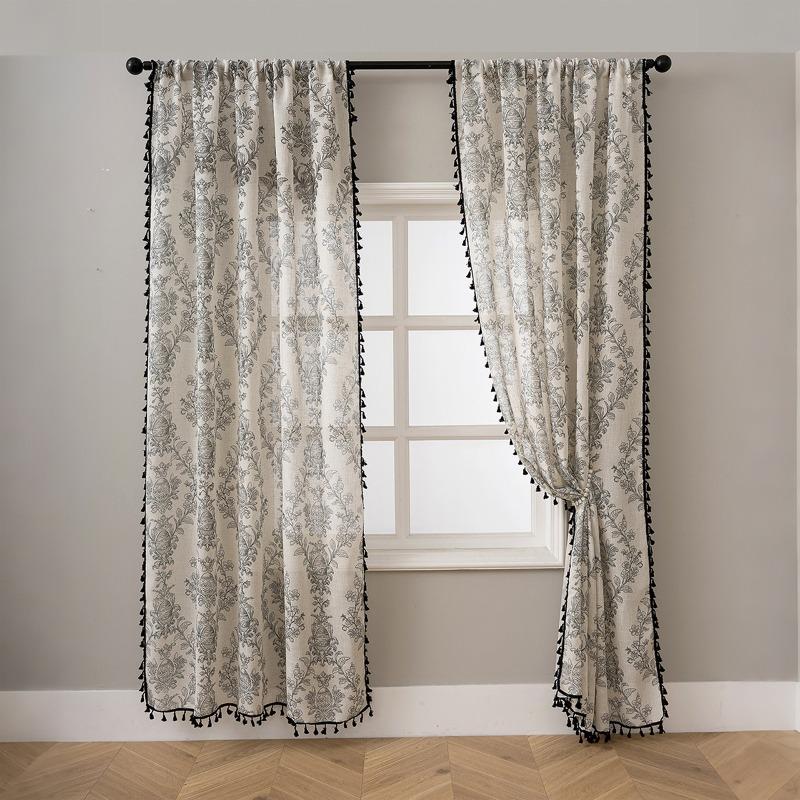 

1 Piece Floral Printed Slub Linen Curtain with Tassels Privacy & Light Filtering Panel Machine Washable for Living Room 1pcs-132x160cm&Rod Pocket&1 panel