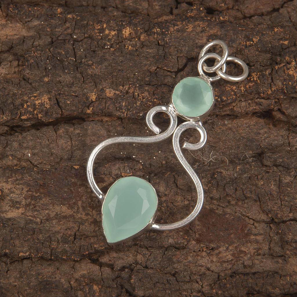 Aqua Chalcedony Handmade Gemstone Jewelry, 925 Solid Sterling Silver Pendant Unique Design Jewelry, For Women