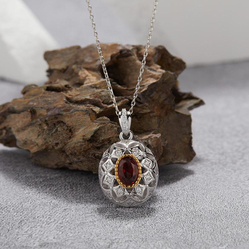 S925 Sterling Silver Natural Citrine Peridot Garnet Topaz Colored Treasure Necklace Women'S Oval Pendant