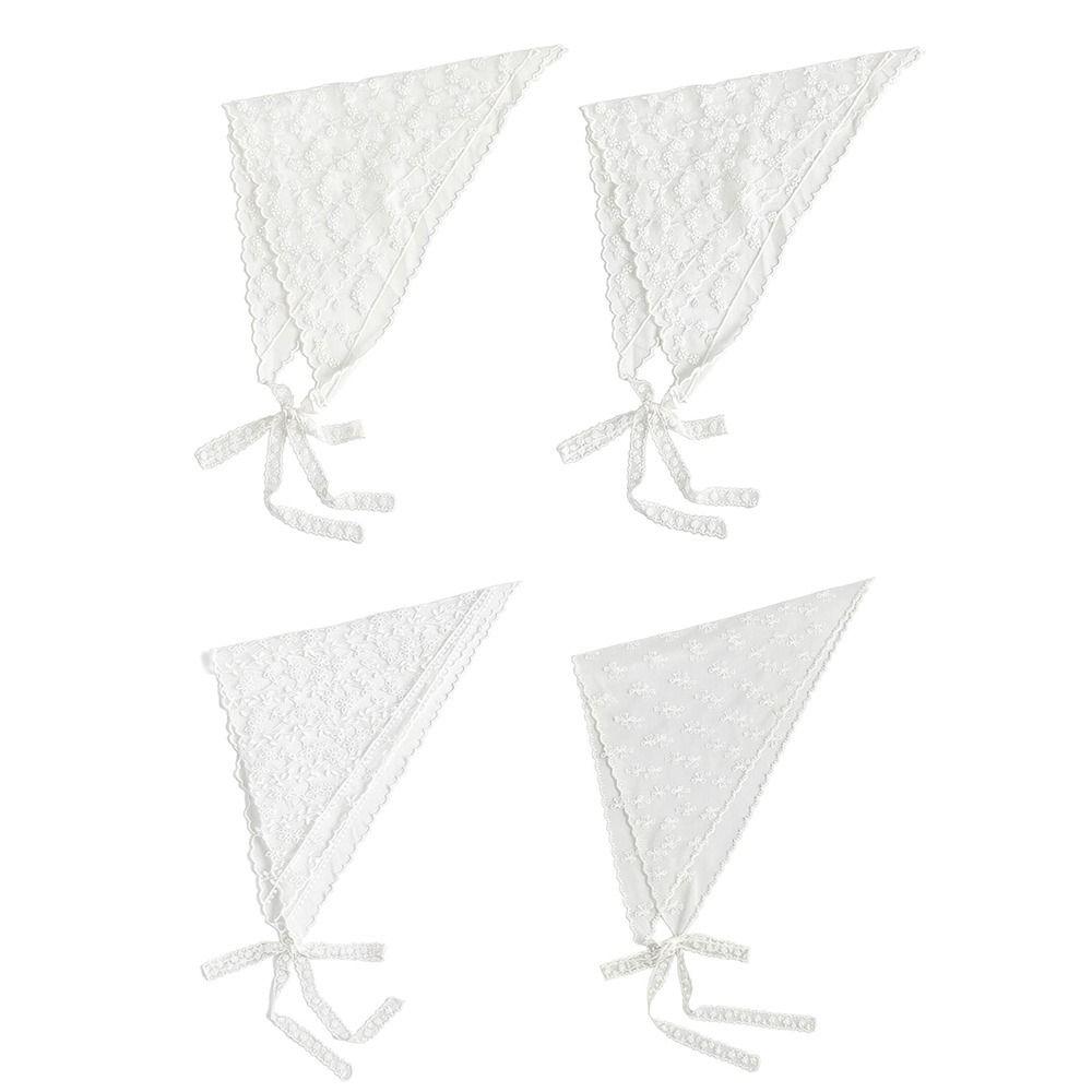 Embroidered Lace Triangle Headscarf Hollow-out Pastoral Style Hair Scarf Wraps White Woven Floral Hair Bandana for Women Girls