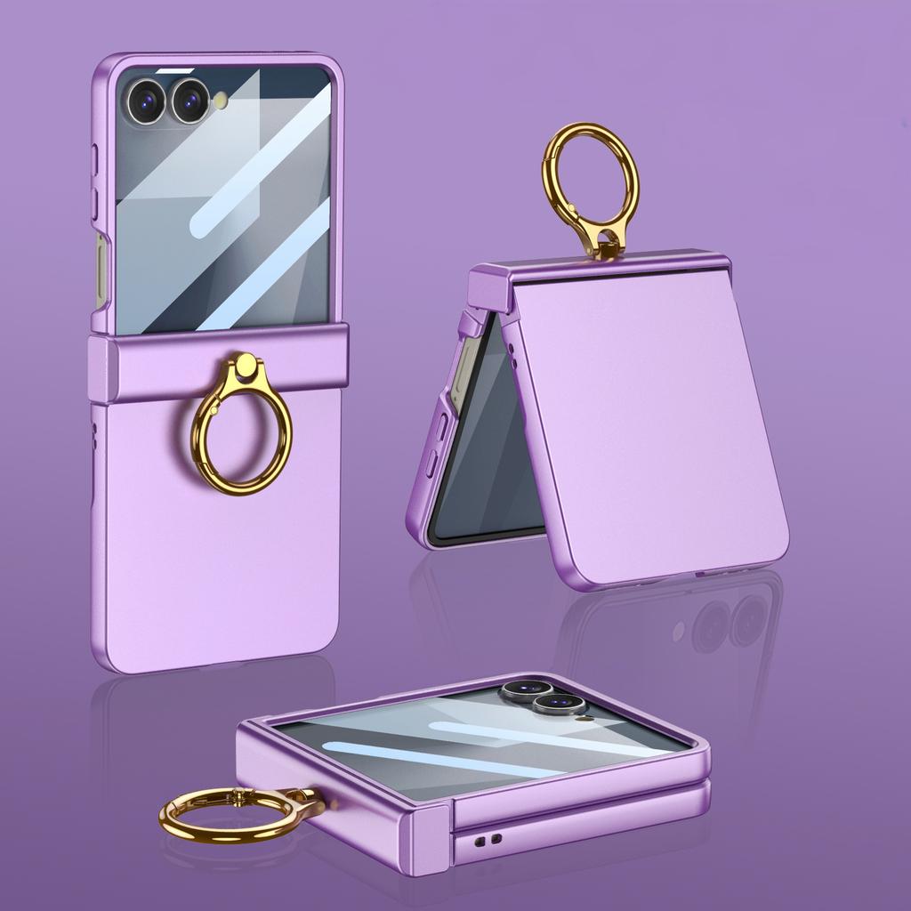 For Z Flip7 Phone Case Screen Protector 2in1 Ring Holder Cover For Samsung Galaxy Z Flip 7 Zflip7 Luxury Pivot Hinge Slim Shell