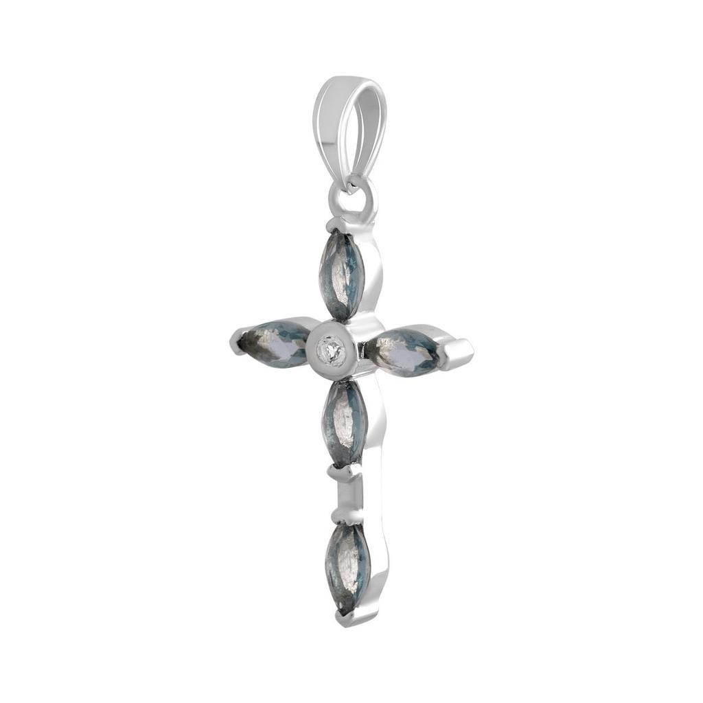 Silver Cross with Topaz London Blue 2.529ct, Cubic Zirkonia (2140993)