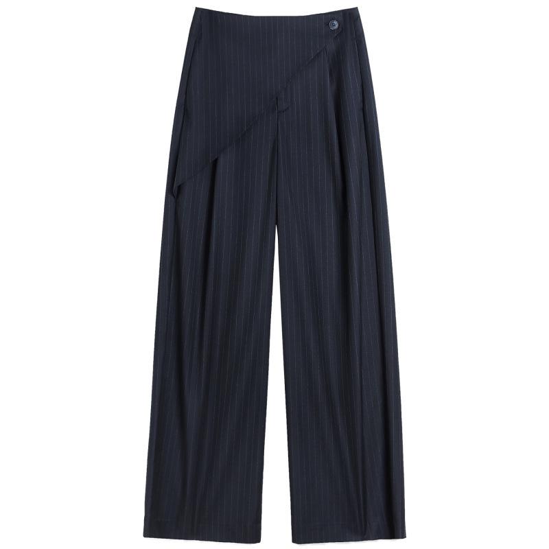 2026 Spring Women's Grey Wide-Leg High-Waisted Drapey Suit Pants, Floor-Length