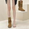Design Sense Wasteland Style Women's Martin Boots Autumn and Winter Niche Retro Tassel Western Cowboy Temperament Wedge Heel Fashion Boots