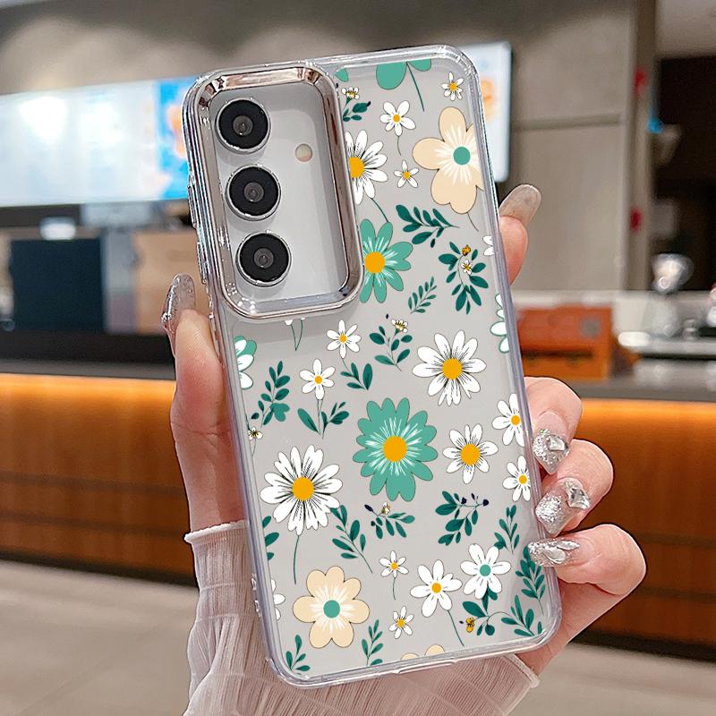 

Cartoon Daisies Flower Pattern Case For Samsung S26 S25 Ultra S24 FE S23 Plus S22 S21 A15 A16 A17 A35 A36 A37 A54 A55 A56 A57 5G Plating Lens Cover Samsung S25 FE