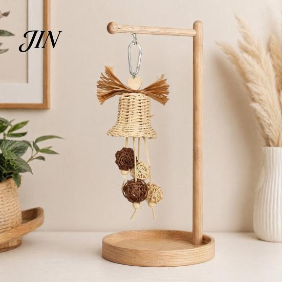 Rattan Bell Bird Chew Toy Woven Parrot Toy, Chewing with Mental Stimulation Bells or Balls, Cage Accessories for Cockatiels Budgies Small Medium