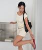LMR Two-Way Lace Shirred Layered Short Sleeve T-Shirt Cream / Cream