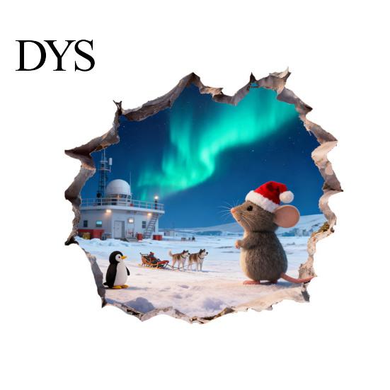 Mouse Hole Wall Decal 3D Christmas Sticker, Waterproof PVC Decal, Creative Festive Home Decoration Scene Easy Apply for Holiday Living Room