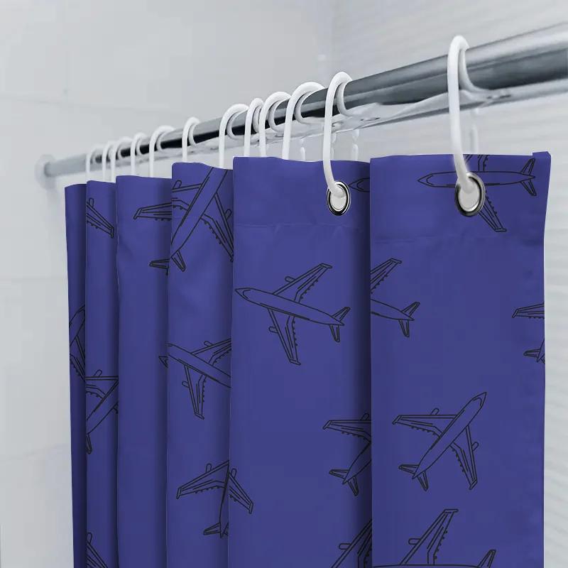 Airplane Blue Shower Curtain Waterproof Fabric For Bathroom Decor Customizable Size Available On.Com