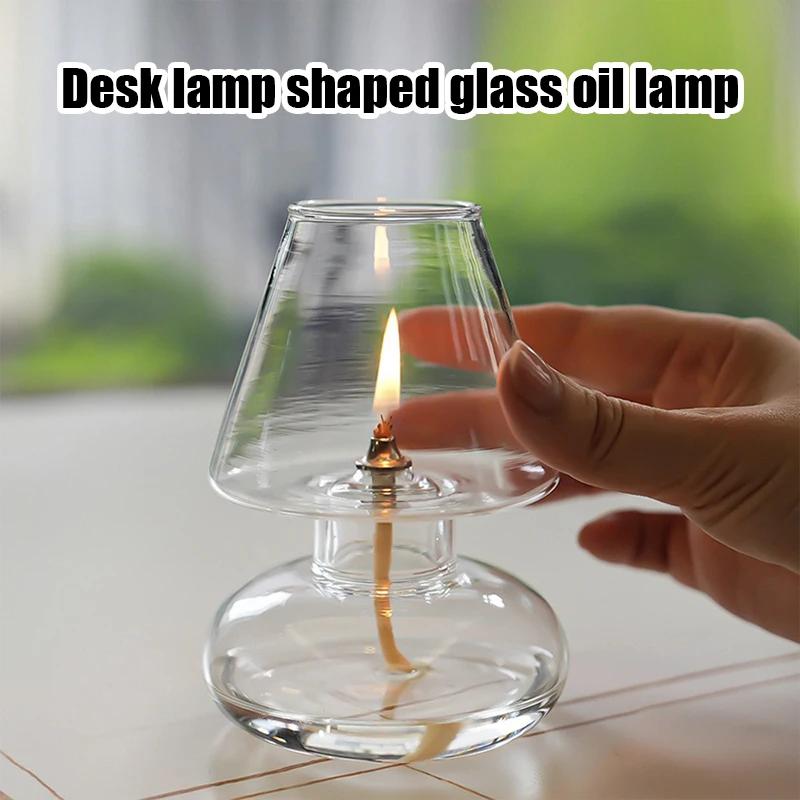 Handmade Glass Oil Lamp European-style Oil Lamp Decorative Household Candlestick Ornament with Lampshade Windproof Butter Lamp