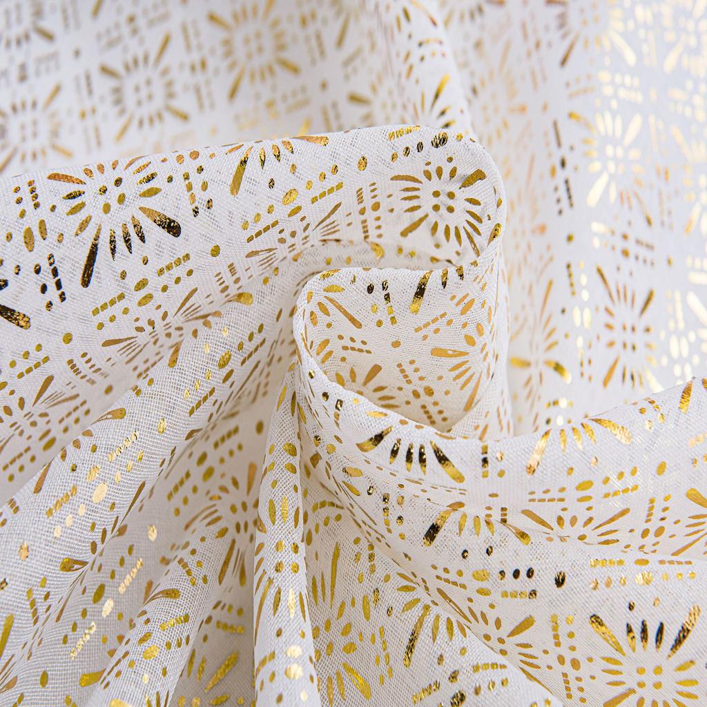 Living Room Sheer Curtain – European Embossed Pattern, Gold Foil, Semi-Blackout, Rod Pocket Window Drape, 1 Panel