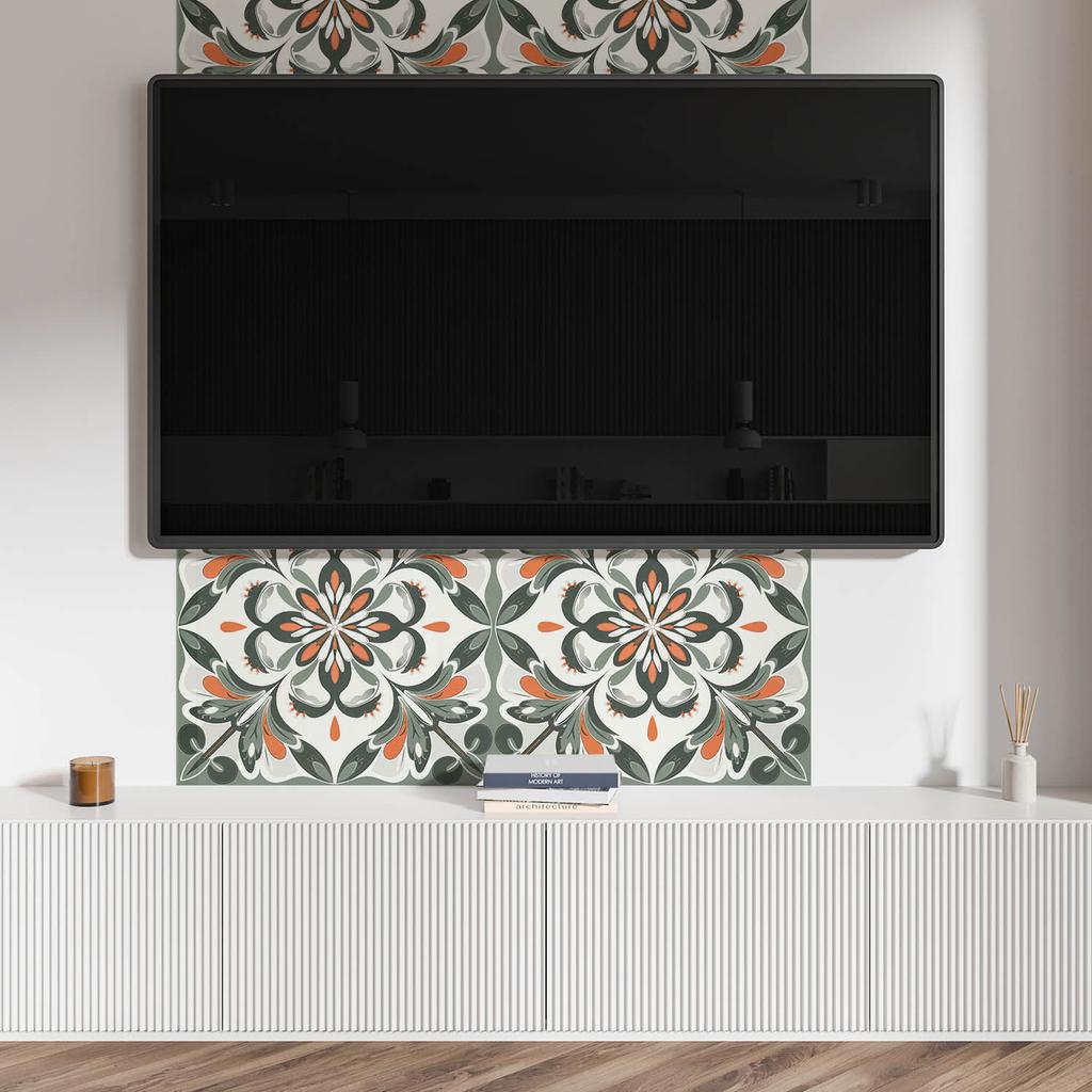 Samoprzylepna Dekoracja Winylowa Na Ścianę 120X60 Cm Kwiatowy Wzór Z Liśćmi