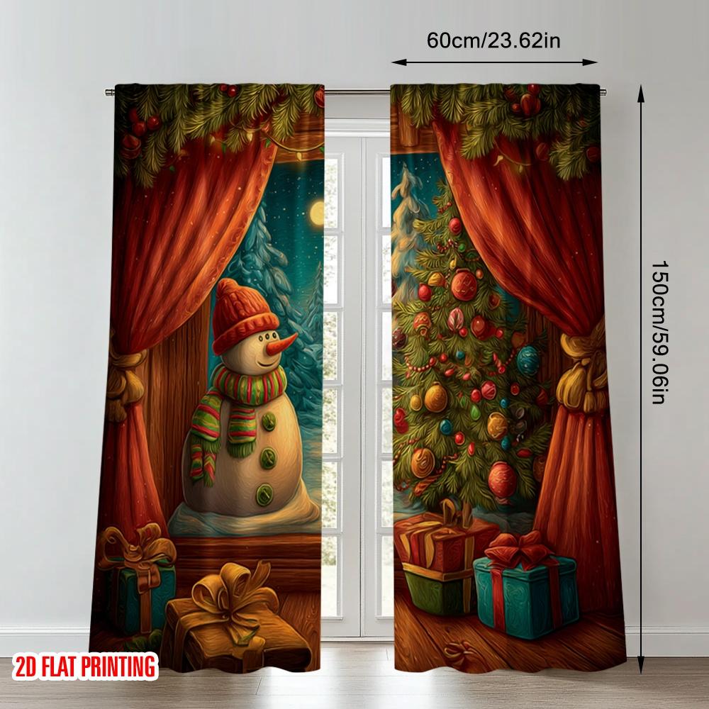 2pcs 2D flat printing Fashionable Christmas Curtains Christmas Snowman Tree Gifts_j Digital Printed Polyester Drapes Family