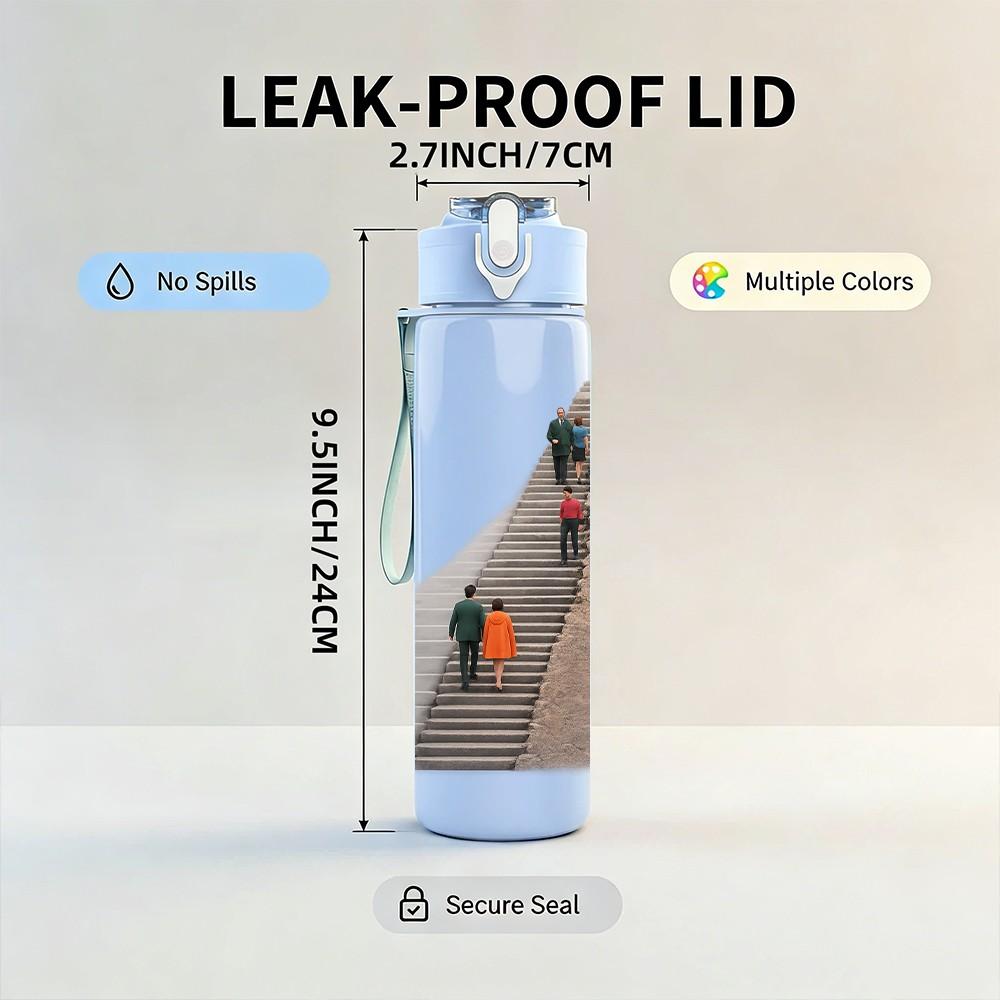 1PC Stone Mountain Stair Landscape Print 750ml Color Plastic Sports Water Bottle Leakproof Flip Straw Lid Suitable for Sports Office Home Use