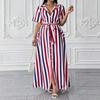 Plus Size Striped Print Polo Collar Waist Cinched Mid Length Casual Dress For Women