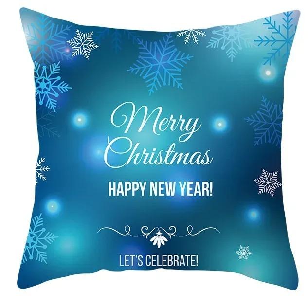 Winter Blue Christmas Pillowcase Home Snowflake Snowman Tree Pillowcase Home Decoration Cushion Cover