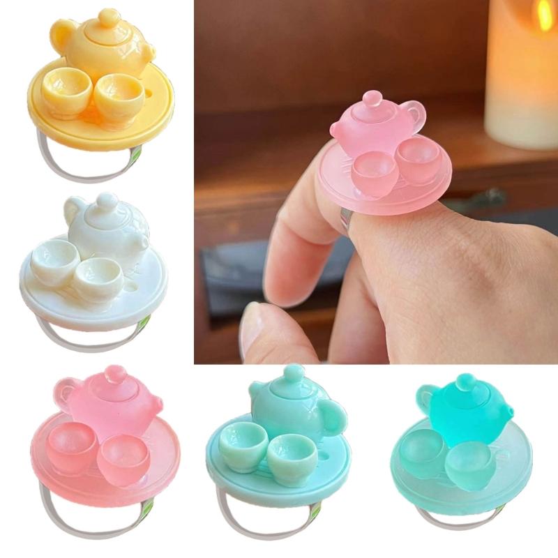Simulation Kettle Tea Set Rings Adjustable Finger Rings New Chinese Style Adorment Stackable Rings Accessory for Women
