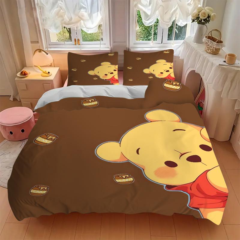 3pcs Winnie the Pooh Honey Pot Bedding Set 1 Soft Quilt Cover + 2 Pillowcases, Machine Washable Suitable for All Seasons Q095