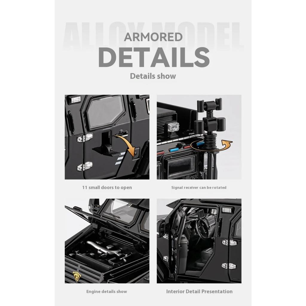 1/24 Scale Sword Toothed Tiger Explosion Proof Car Model Police Armored Off Road Vehicles Alloy Diecast Simulated Collectibles Present