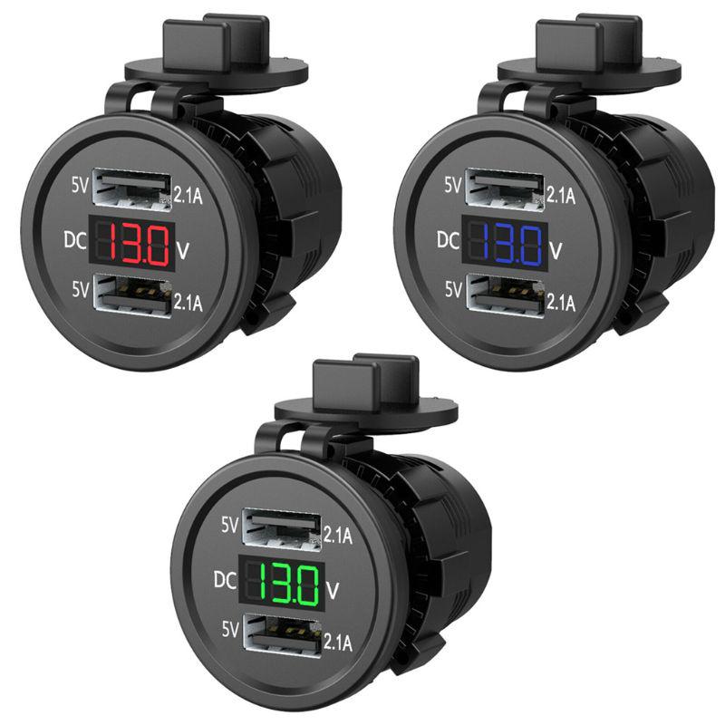 5 V 2,1 A wasserdichter Dual-Ports USB-Ladegerät Steckdosenadapter Stromspannungsanzeige Voltmeter für 12–24 V