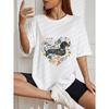 Women Casual Oversized T Shirt White Dachshund Floral Heart Print For Everyday Wear And Leisure Activities