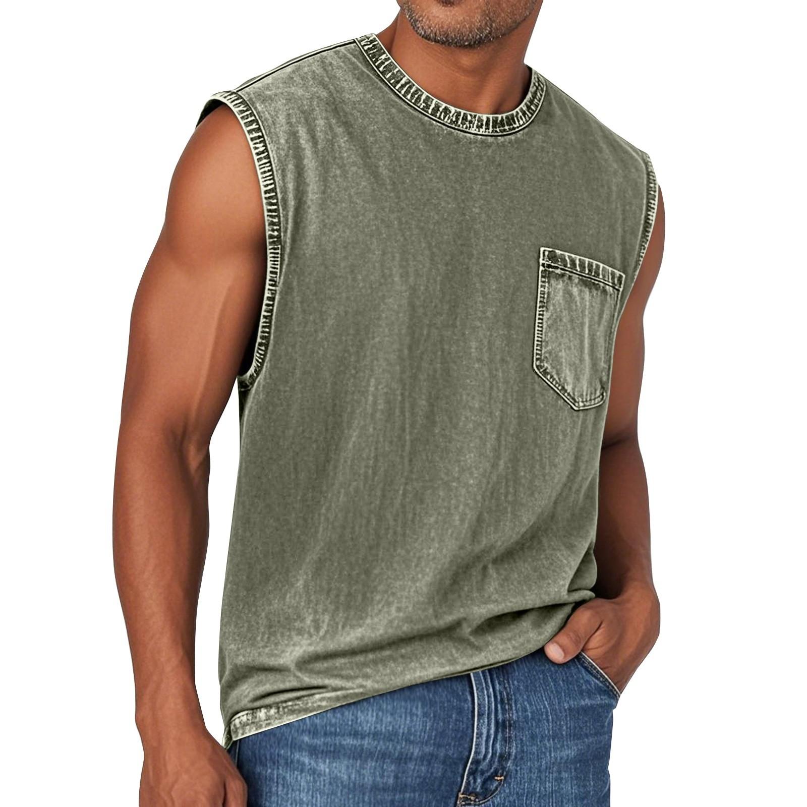 

Мужской летний однотонный жилет с карманом, спортивный, с круглым вырезом, мужской спортивный повседневный жилет XL