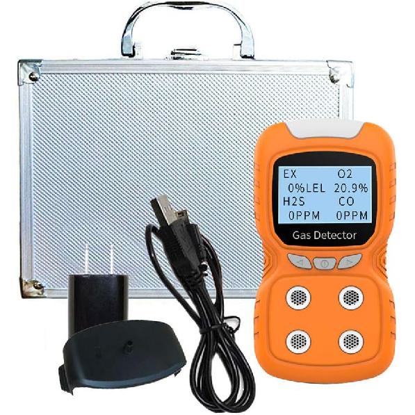 Portable Gas Detector, Gas Clip 4 Gas Monitor Meter Tester Analyzer, Rechargeable LCD Display Sound Light Shock Air Quality Tester, 2 Year