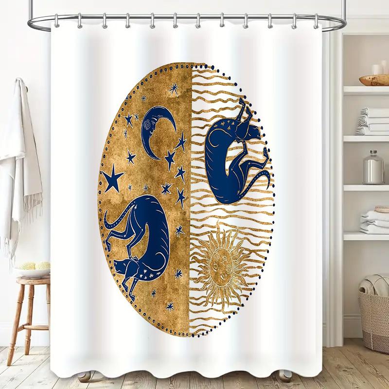Zodiac Shower Curtain Aries Sign Bathroom Decor Space Galaxy Constellation Shower Liner Waterproof Home Decor Artistic Wall Hang