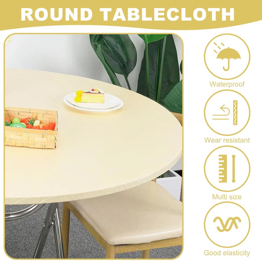 Round Tablecloth Waterproof Picnic Elastic Fitted Table Covers Resistant Washable Dining Table Protector for  Picnic Party