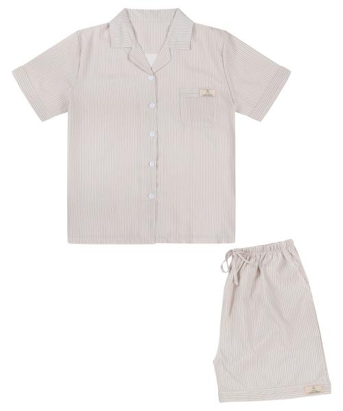 [Pink Zone] (Unisex) Gray Short Sleeve Collar Pajamas Set [Shipped from Korea] 100% Authentic