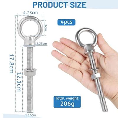 4-Pack For M12 X 120mm Stainless Steel Eye Bolt Screws With Rings For Lifting & Rigging Industrial Use Hardware Fixtures