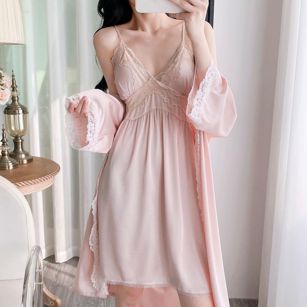 Ruth pajamas women's French pure desire ice silk suspender nightdress sexy lace pure desire court style loungewear
