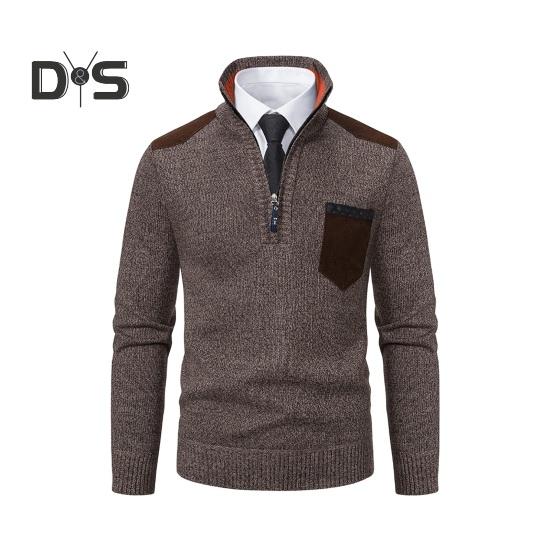 Podzim Zima Muži Svetr Zip Stojáček Límec Dlouhé Rukávy Pletený Pulovr s kapsou na hrudi Slim Fit Teplý Středně Délka Běžné Denní Top