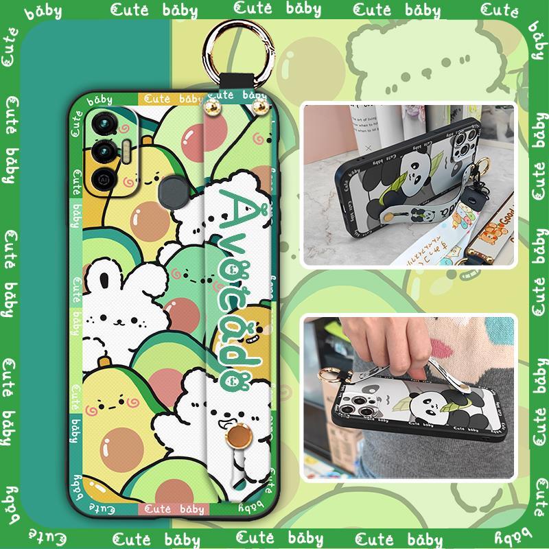 Silicone Anti-knock Phone Case For Tecno Spark 7/Spark7T Anti-dust Wrist Strap Cartoon Phone Holder Fashion Design Ring