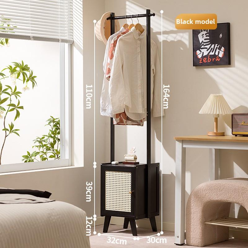 Bedroom Small Apartment Solid Wood Floor with Drawers, Bedside Table, Integrated Hanger, Household Coat Rack with Bedside Table